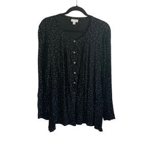 J. Jill Black and White Polka Dot Long Sleeve Button Up Blouse - Size Large‎